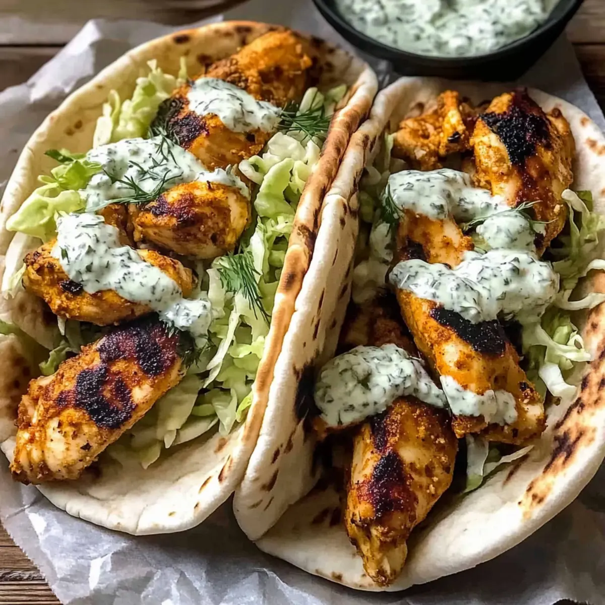 Pan Chicken Pitas with Herby Ranch