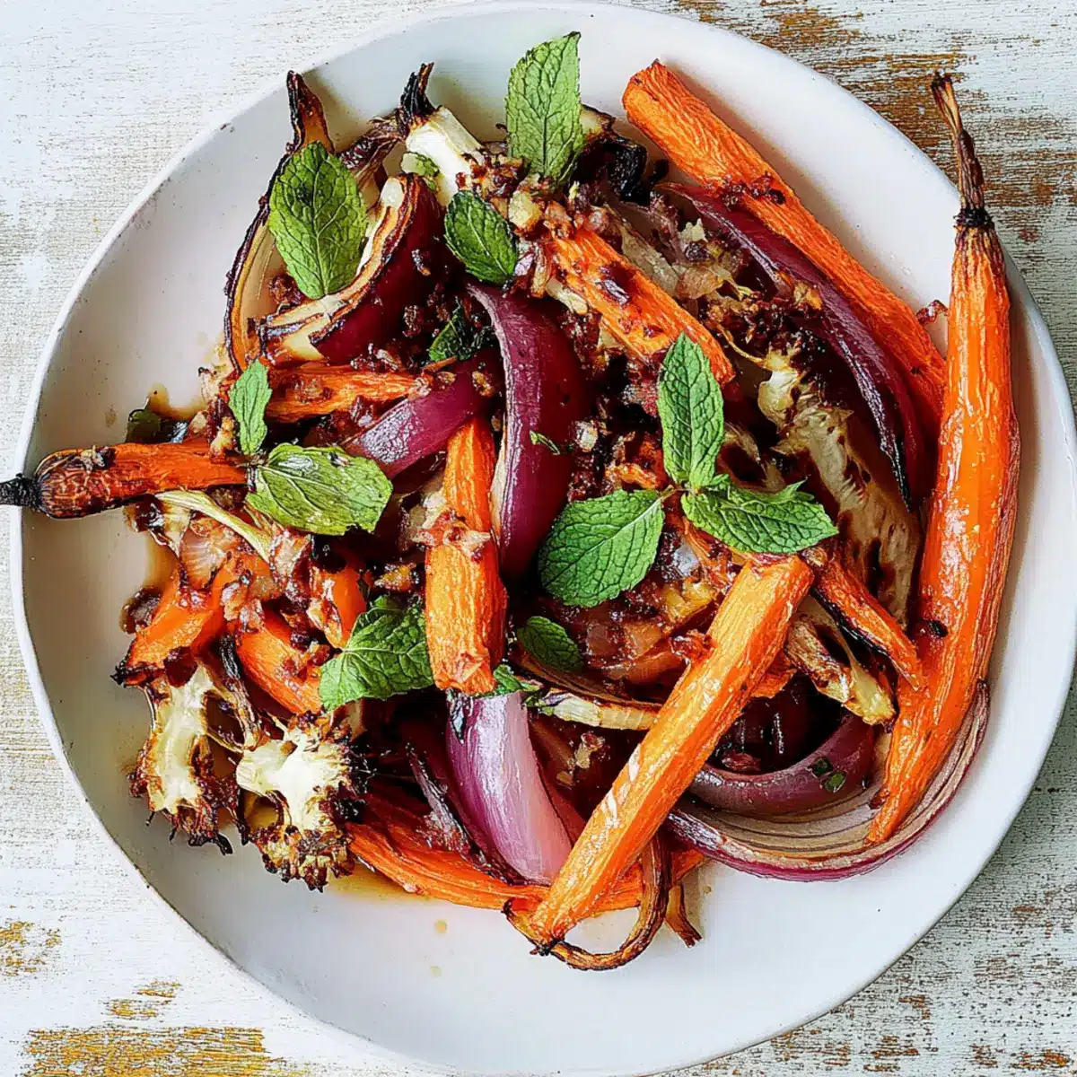Roasted Carrots and Red Onions With Fennel and Mint