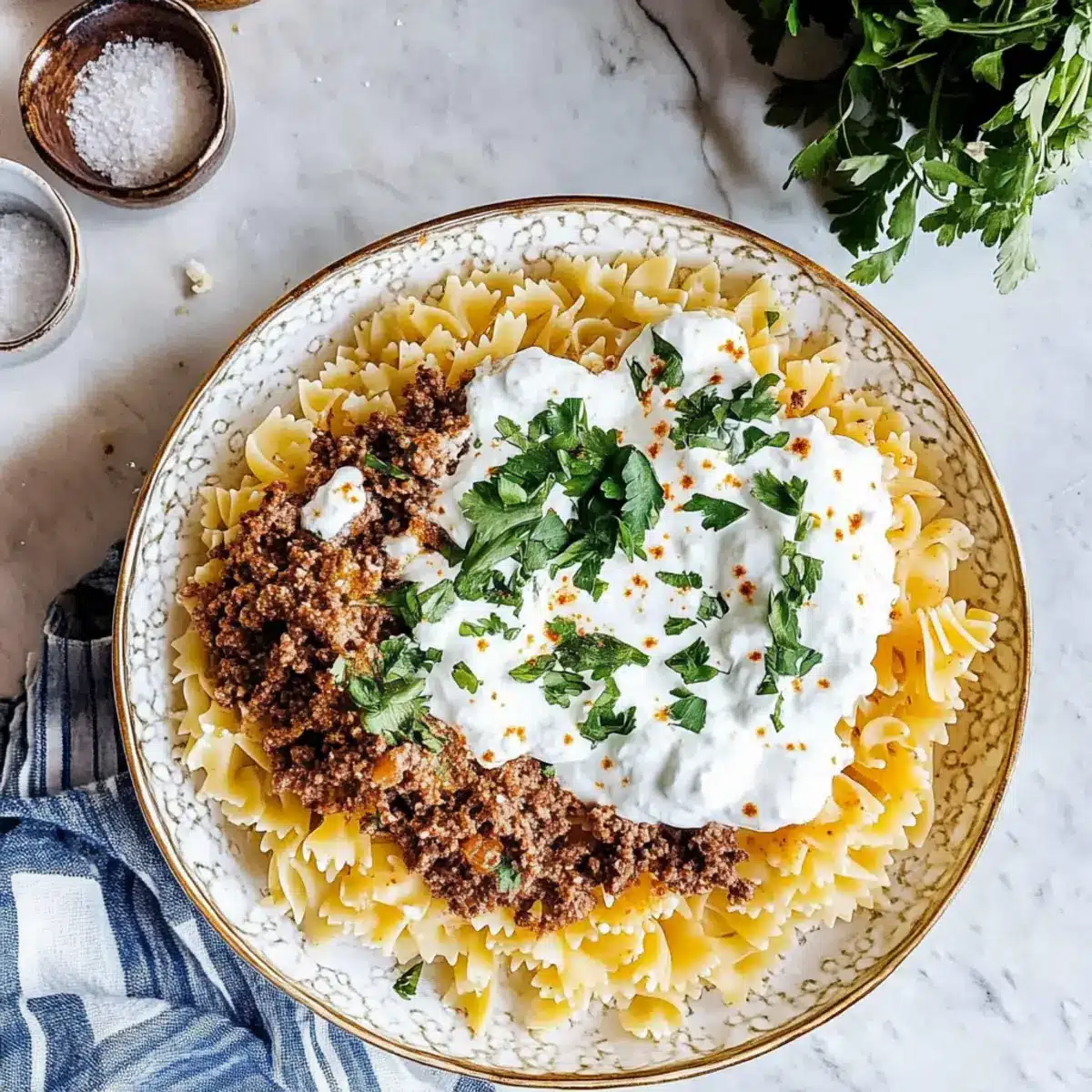 Arabic Pasta with Easy Yogurt Sauce