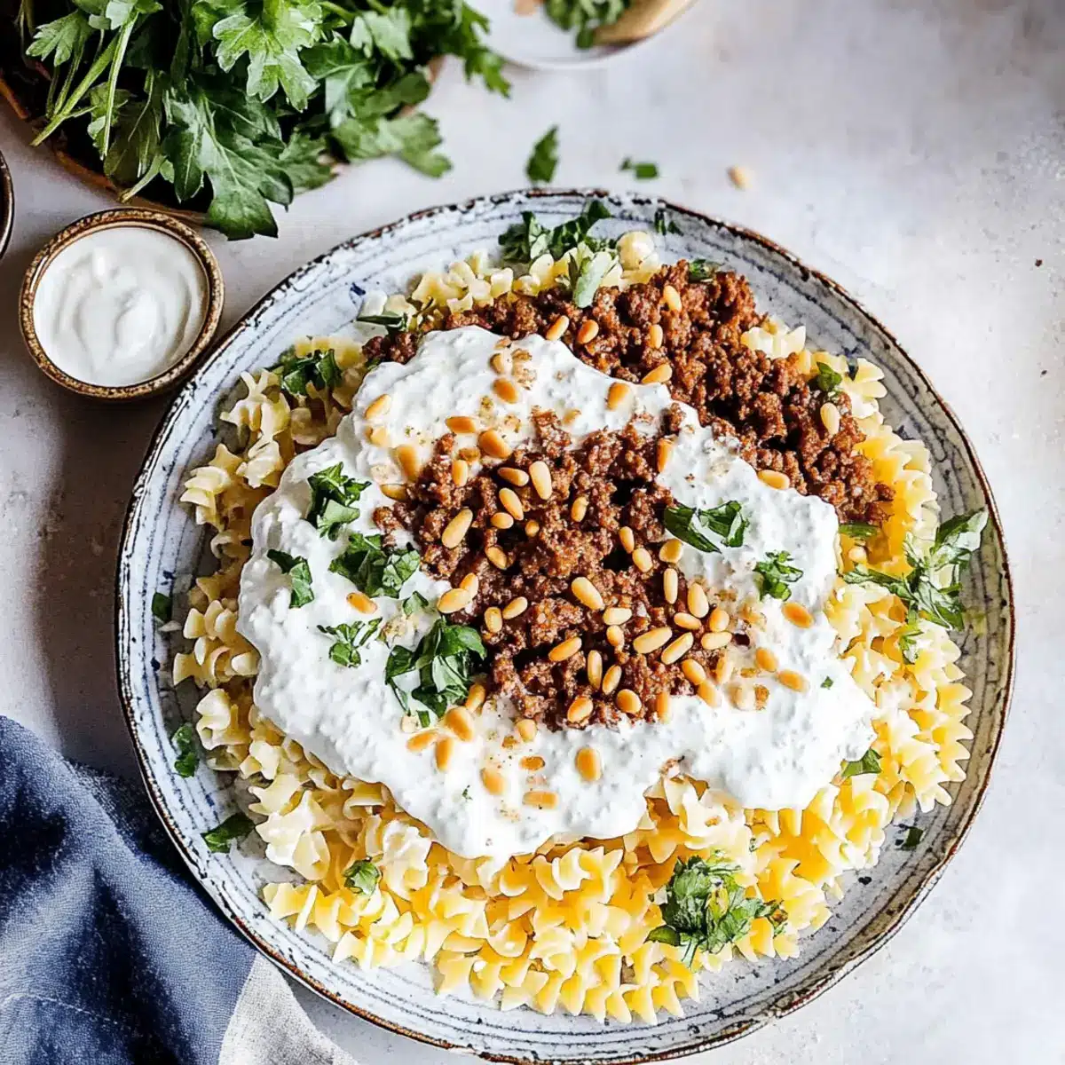 Arabic Pasta with Easy Yogurt Sauce