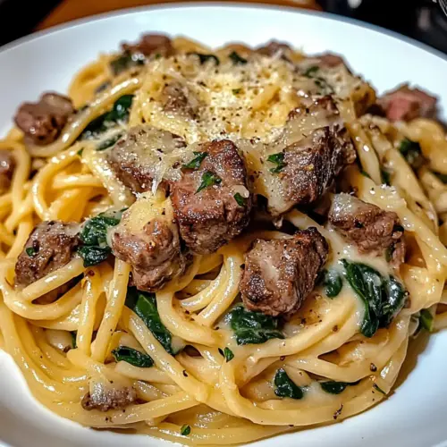 Cowboy Butter Linguine with Steak Bites & Spinach