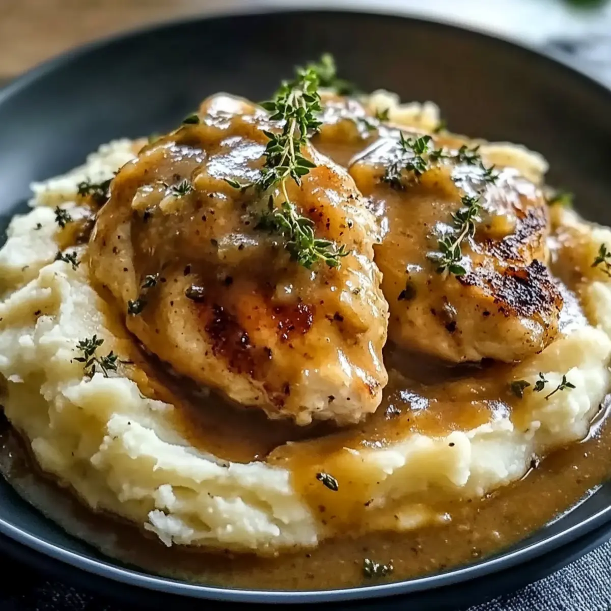 Chicken and Garlic Gravy with Cheesy Mashed Potatoes