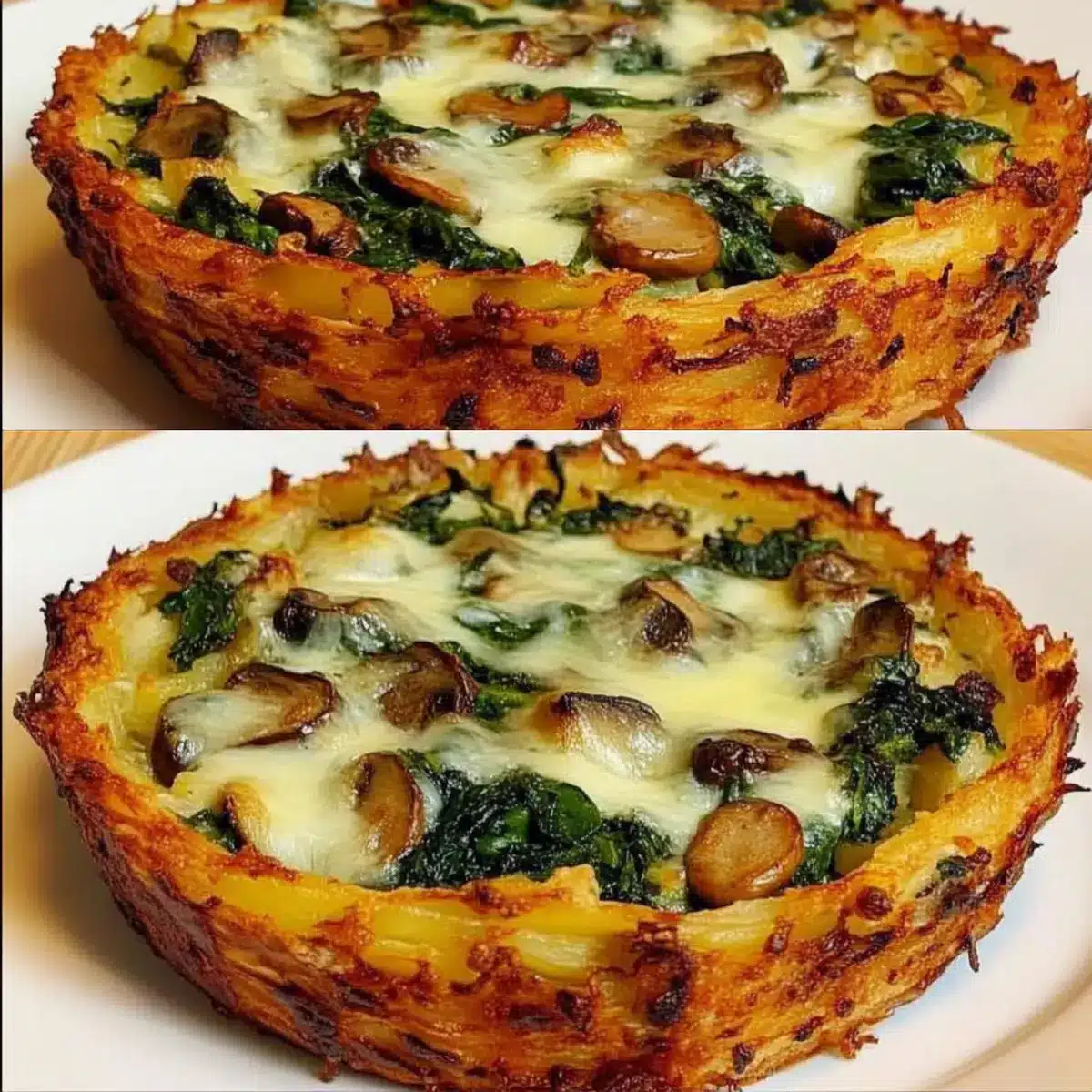 Crispy Grated Potato Pie with Spinach and Mushrooms