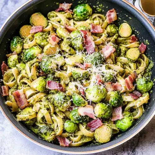 Brussels Sprouts and Bacon Pesto Pasta