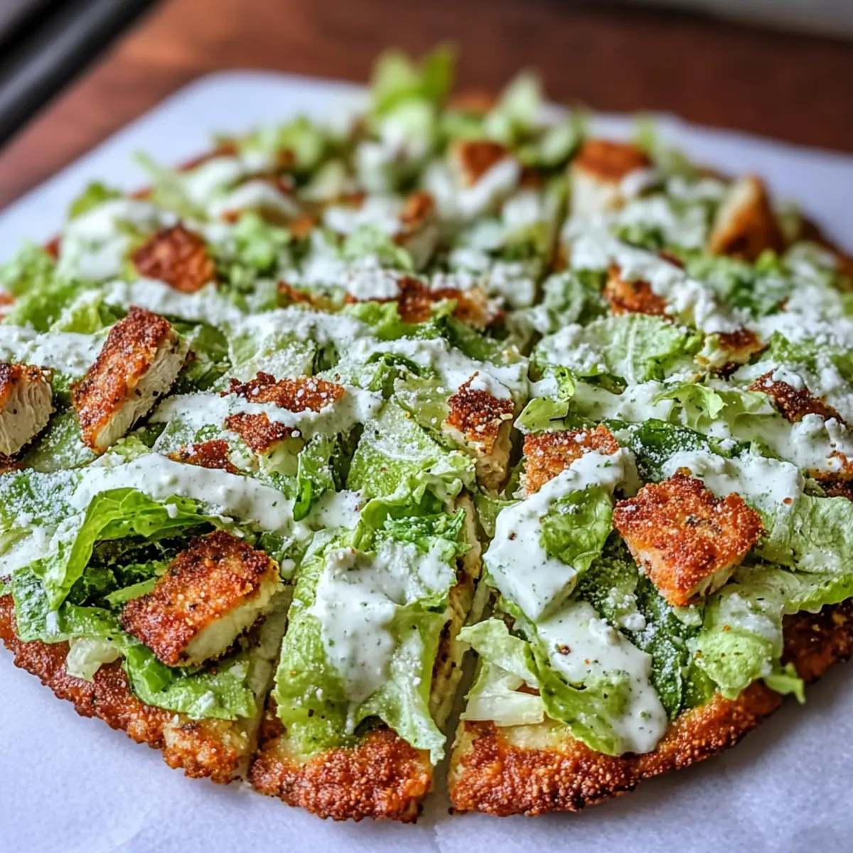 Chicken Crust Caesar Salad Pizza